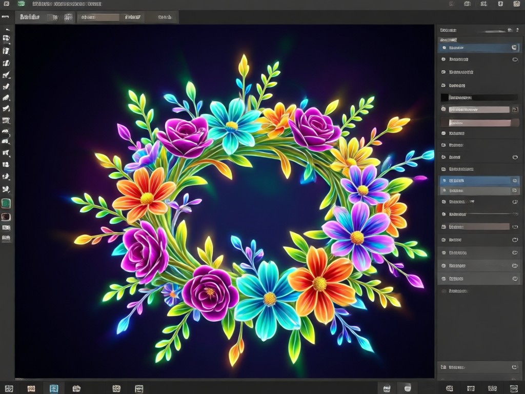 Close up showing realistic blending of digital flowers with hair