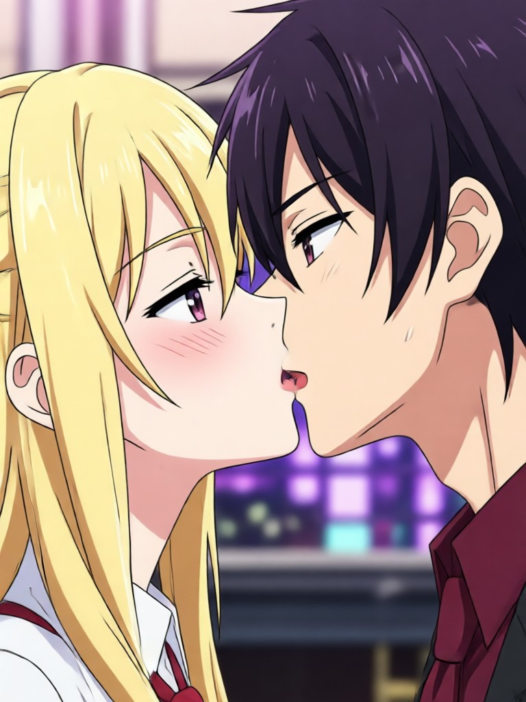 Video de beso anime romántico al atardecer