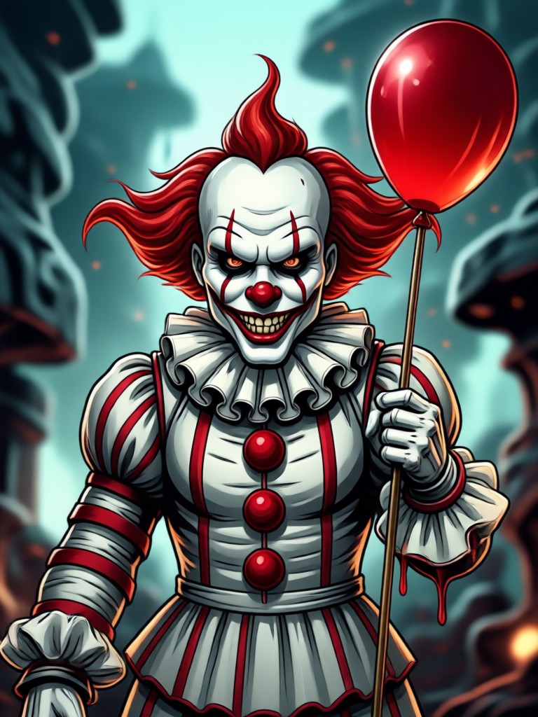 Cartoon style Pennywise AI filter applied to a pet photo