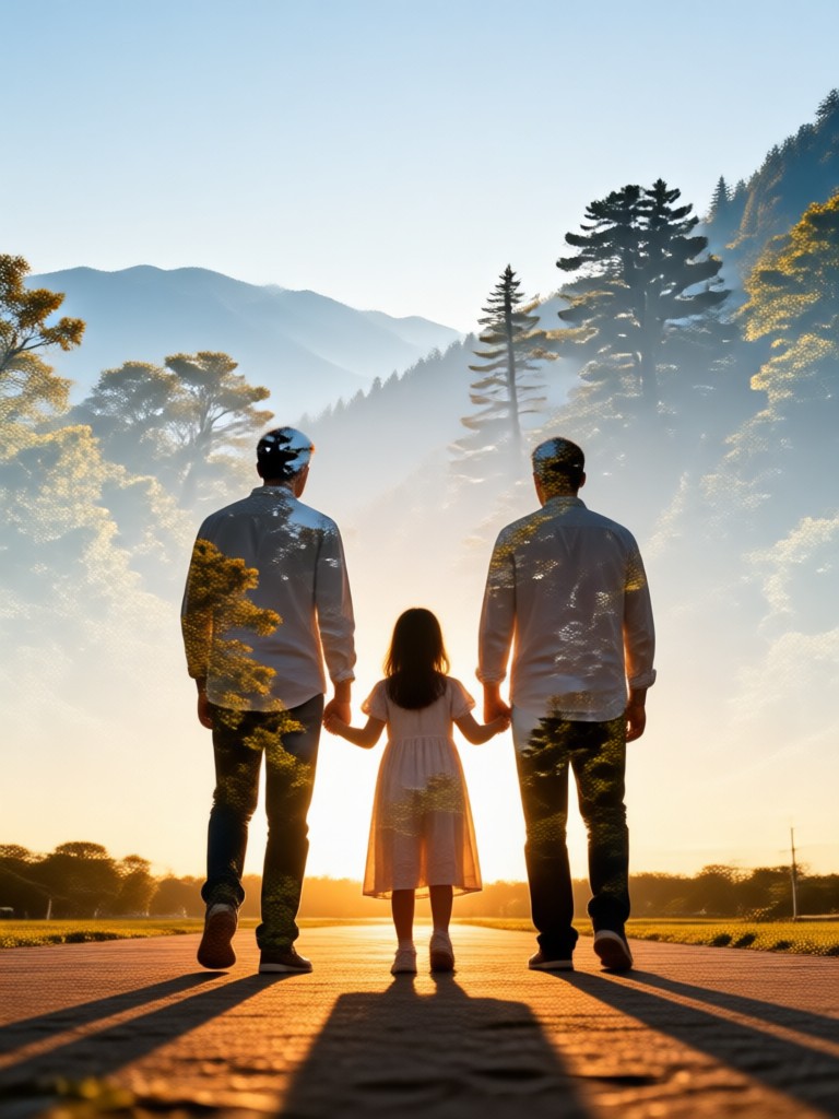 Pet included in family portrait with paw print pattern