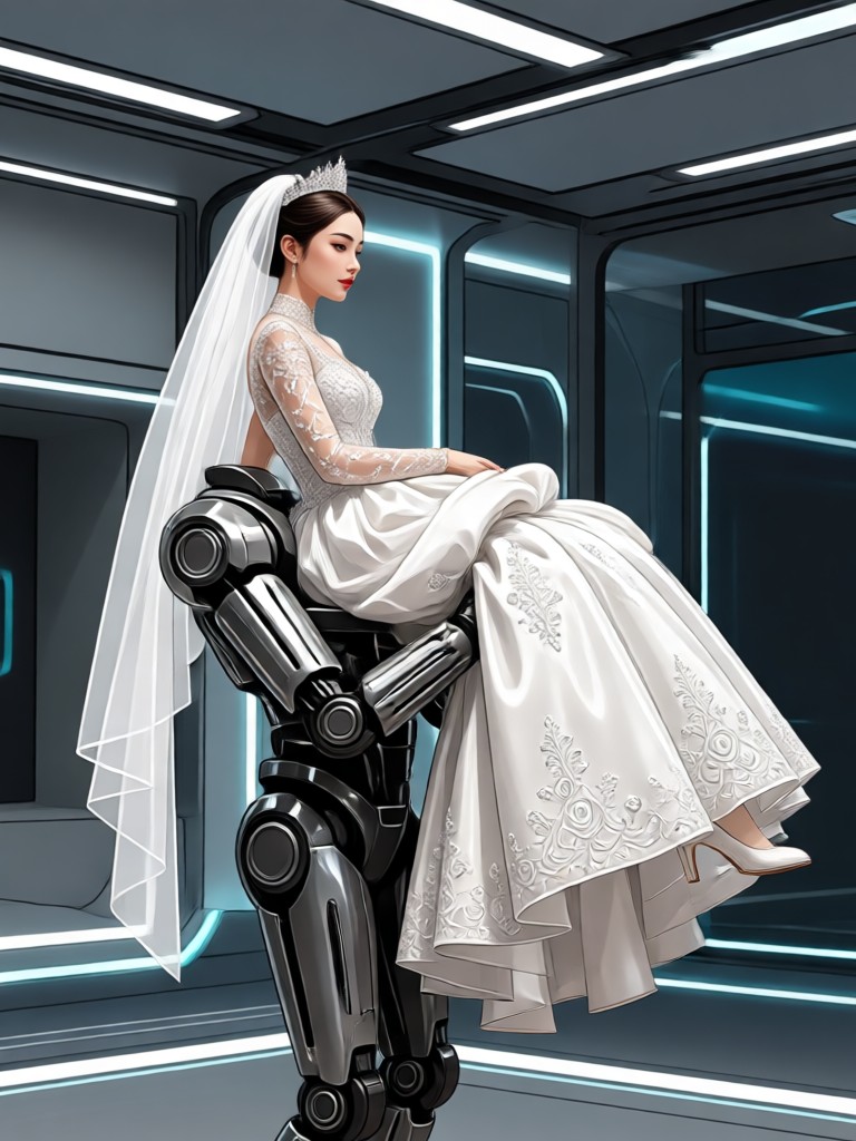 Cyberpunk neon city backdrop with bridal carry