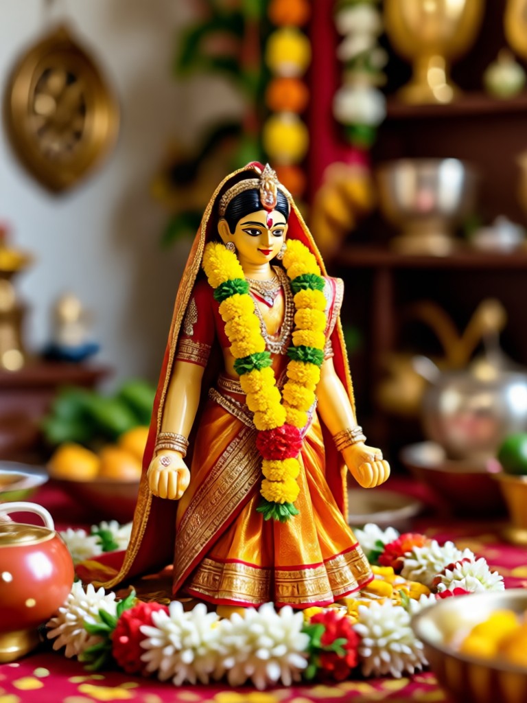 KI-generiertes Familienporträt für Varalakshmi-Vratham-Segenswünsche