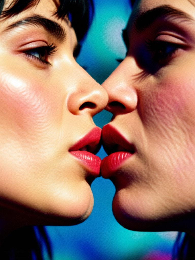 Golden hour kiss with classic movie film effect