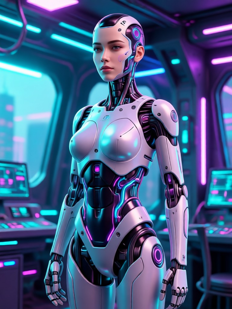AI model with vibrant neon cyberpunk style
