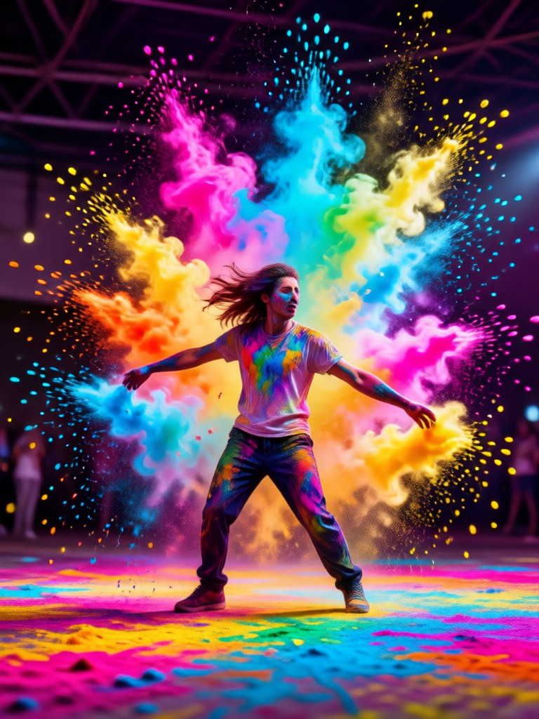 Vibrant Holi portrait with rainbow colors