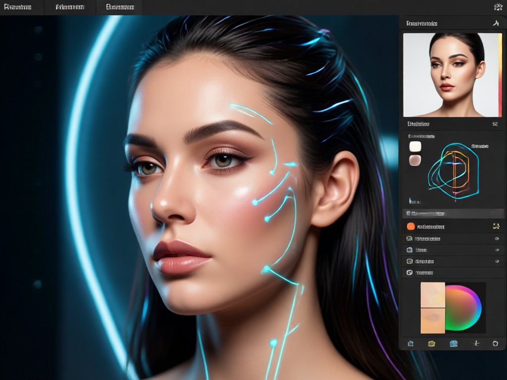 AI facial feature detailing close up