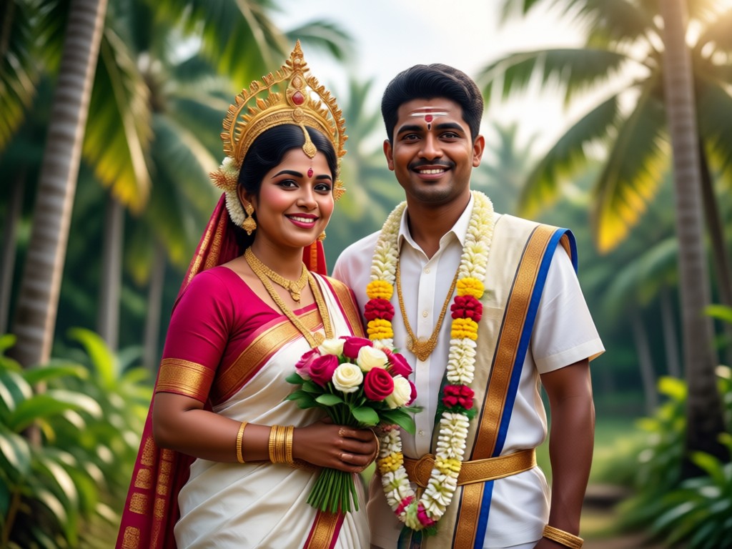 Detailed view of AI generated Kerala traditional jewelry and fabric