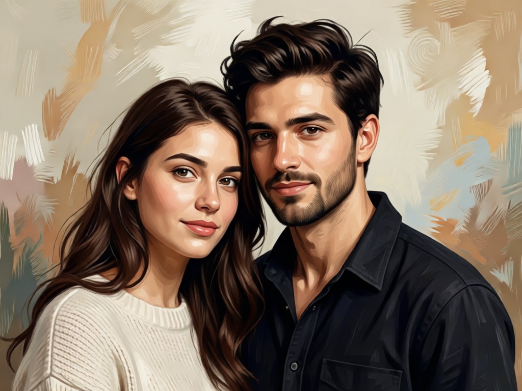 AI couple portraits in different poses and scenic backgrounds