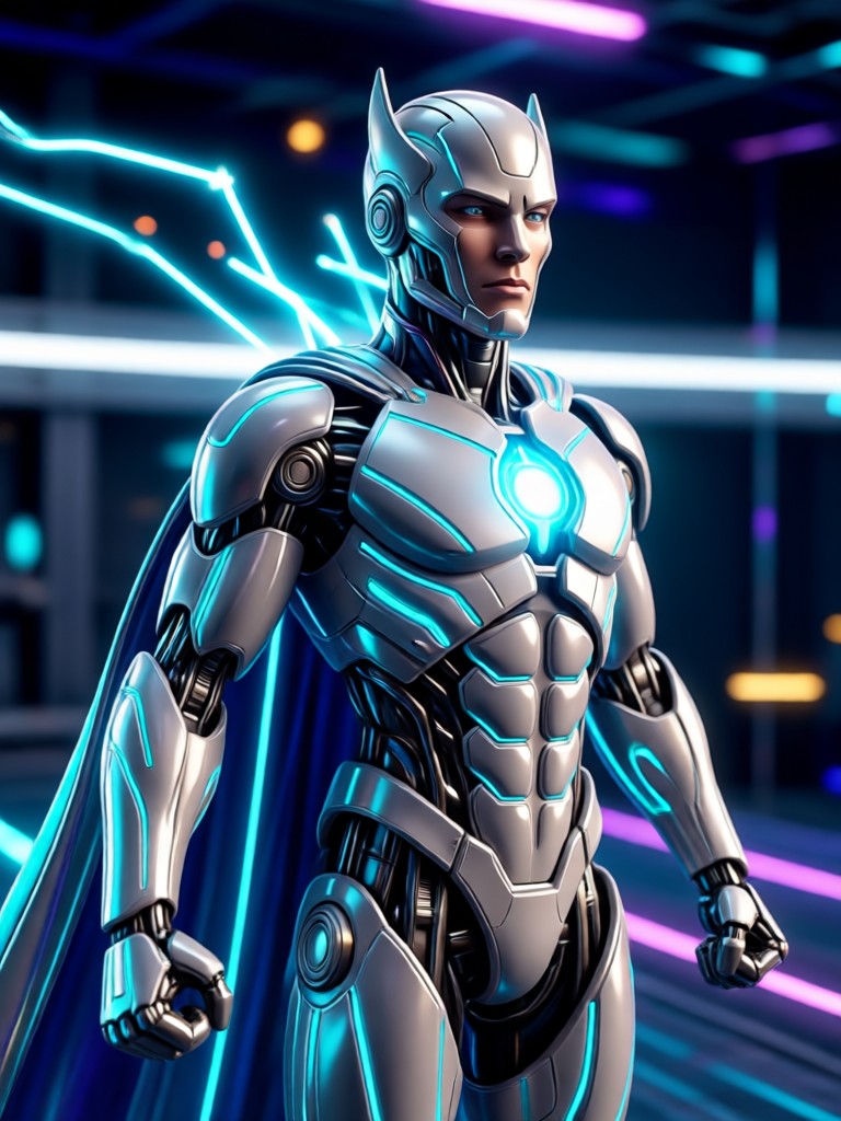 Neon cyberpunk female action hero