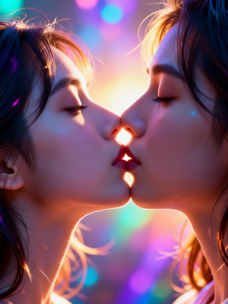 Phone showing dreamy kissing video creation process