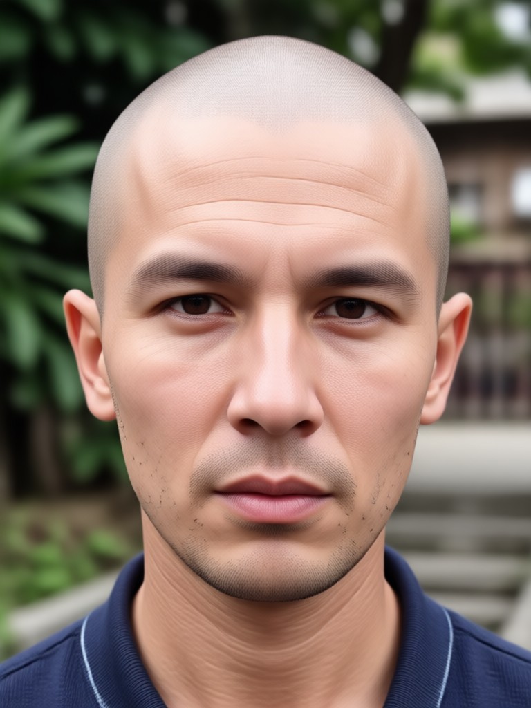 Studio style bald transformation portrait