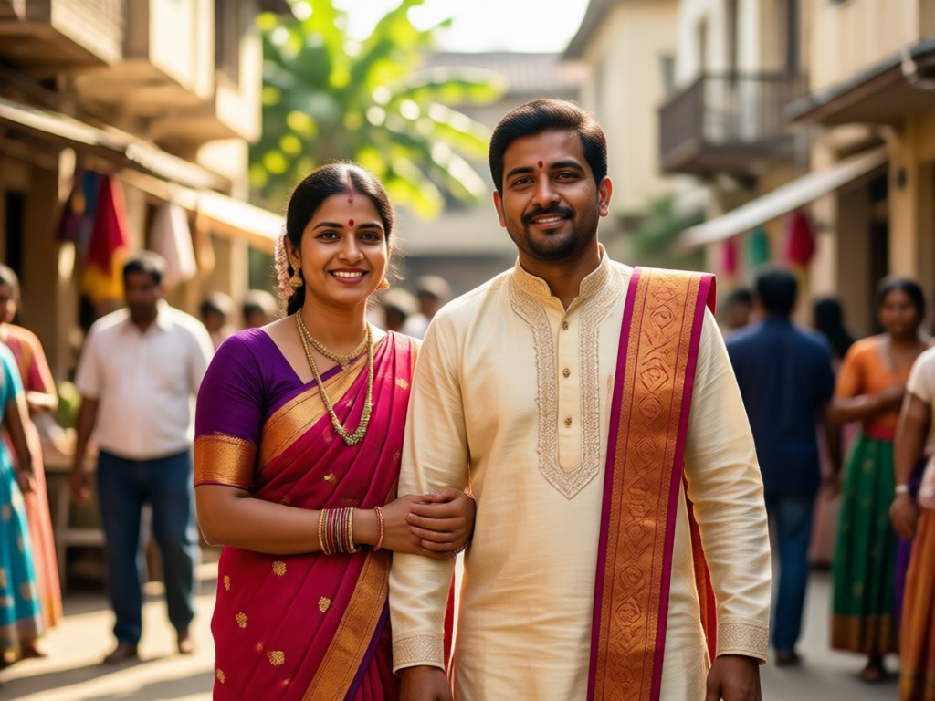 AI adjusted couple in traditional Gujarati wedding pose