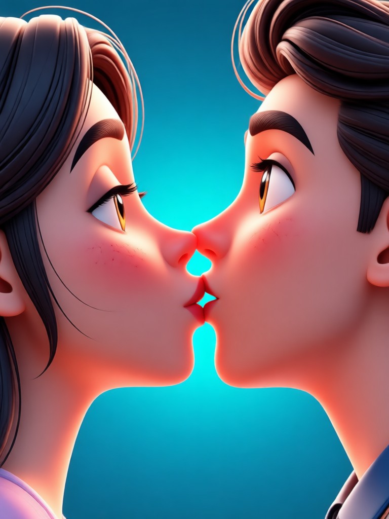 Watercolor artistic kiss animation