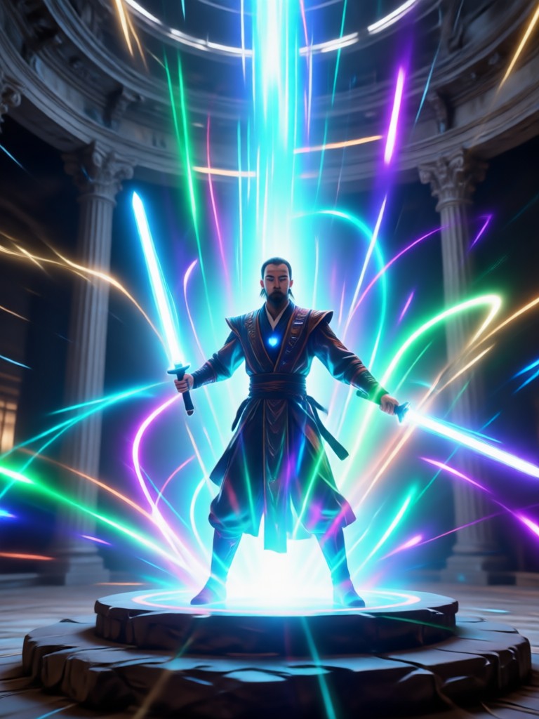 Efeito de vídeo de personagem Jedi com IA