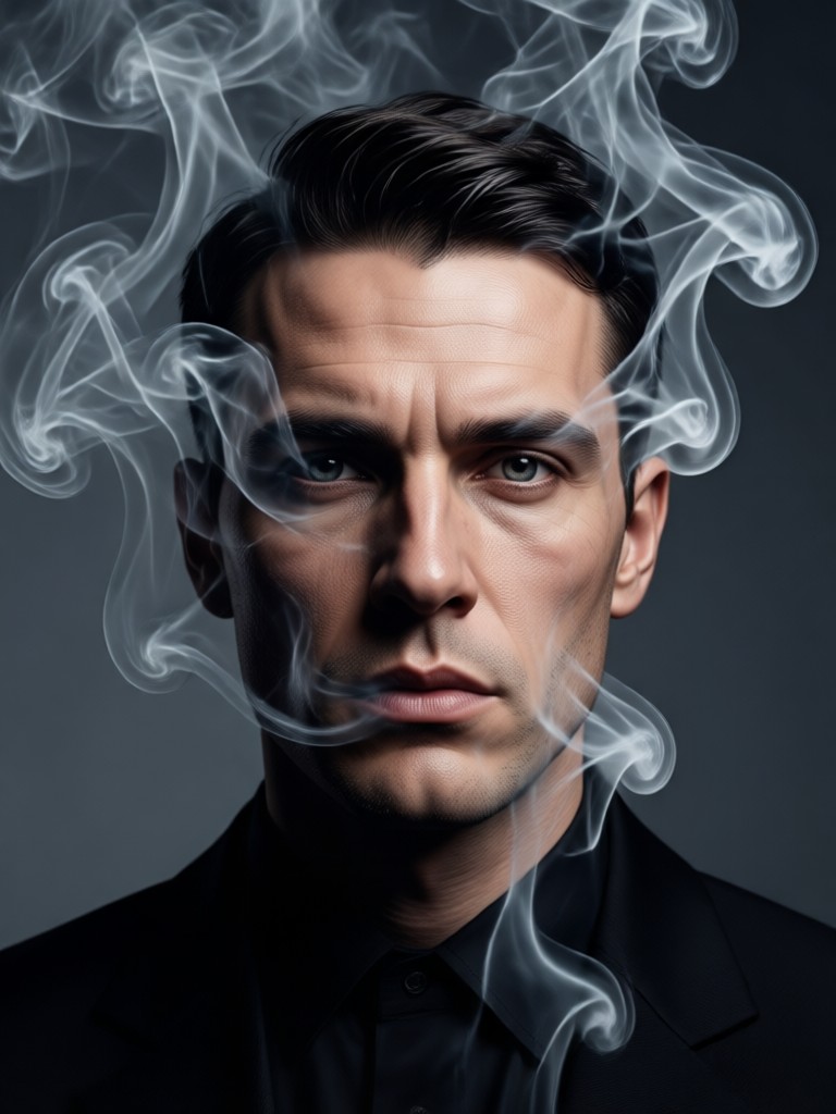 Dark portrait with intense black smoke