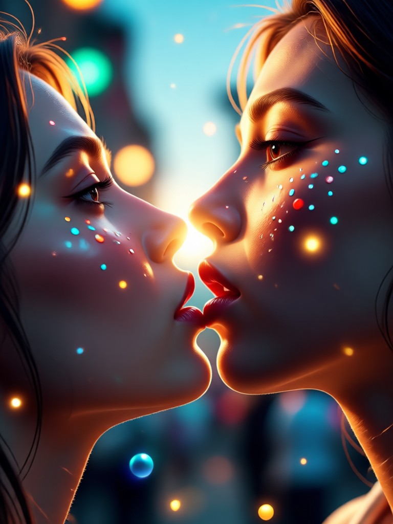 Tender farewell kiss in rain AI generation