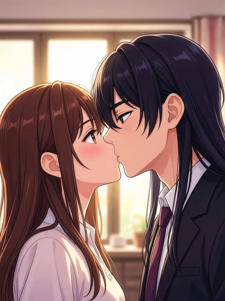 AI generated anime couple kissing video