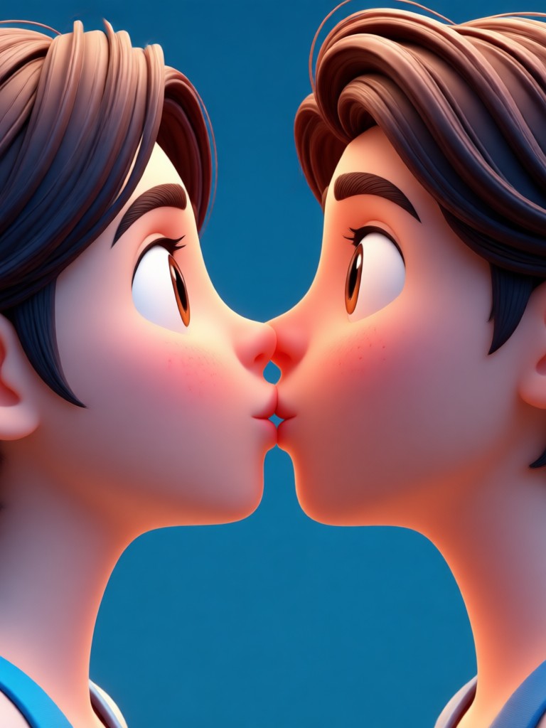재미있는 카툰 3D 키스 장면