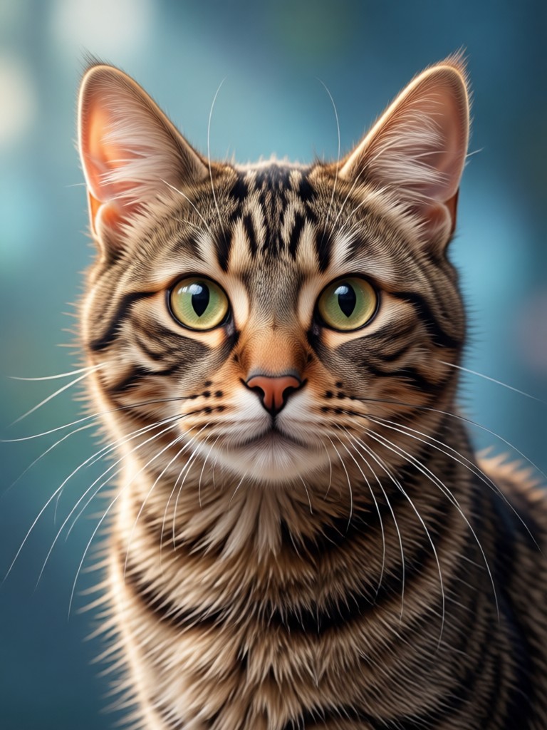 Cat with green eyes in cyberpunk neon style