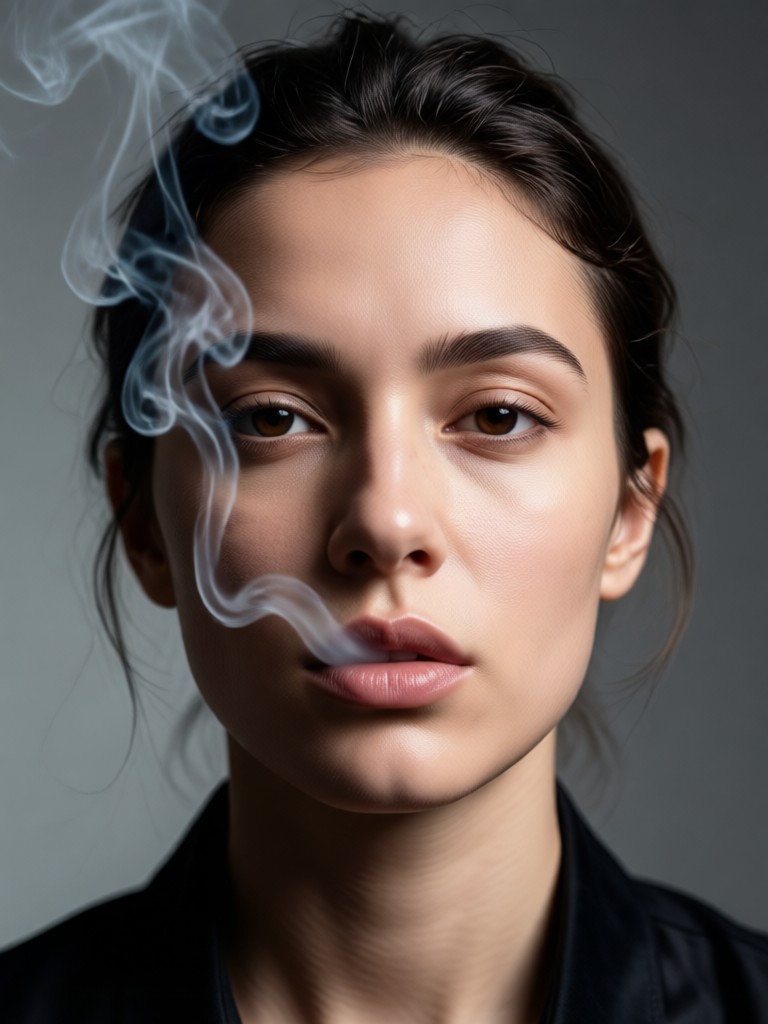 Color portrait with vibrant purple and blue smoke effects