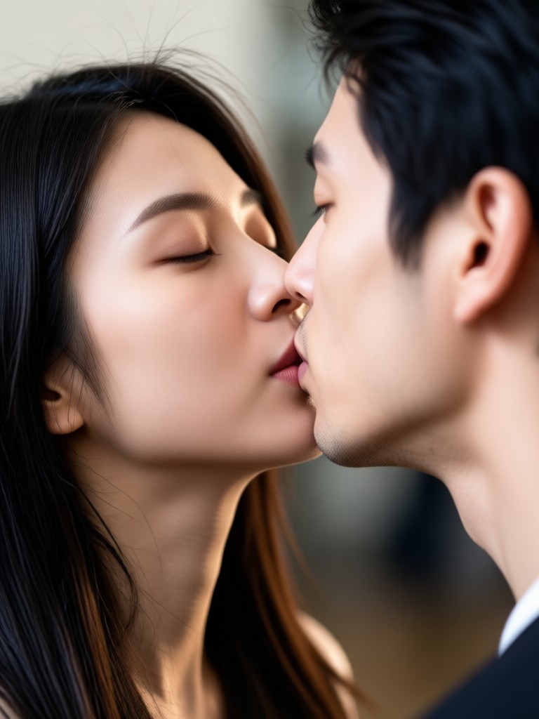 Cinematic golden hour kissing animation