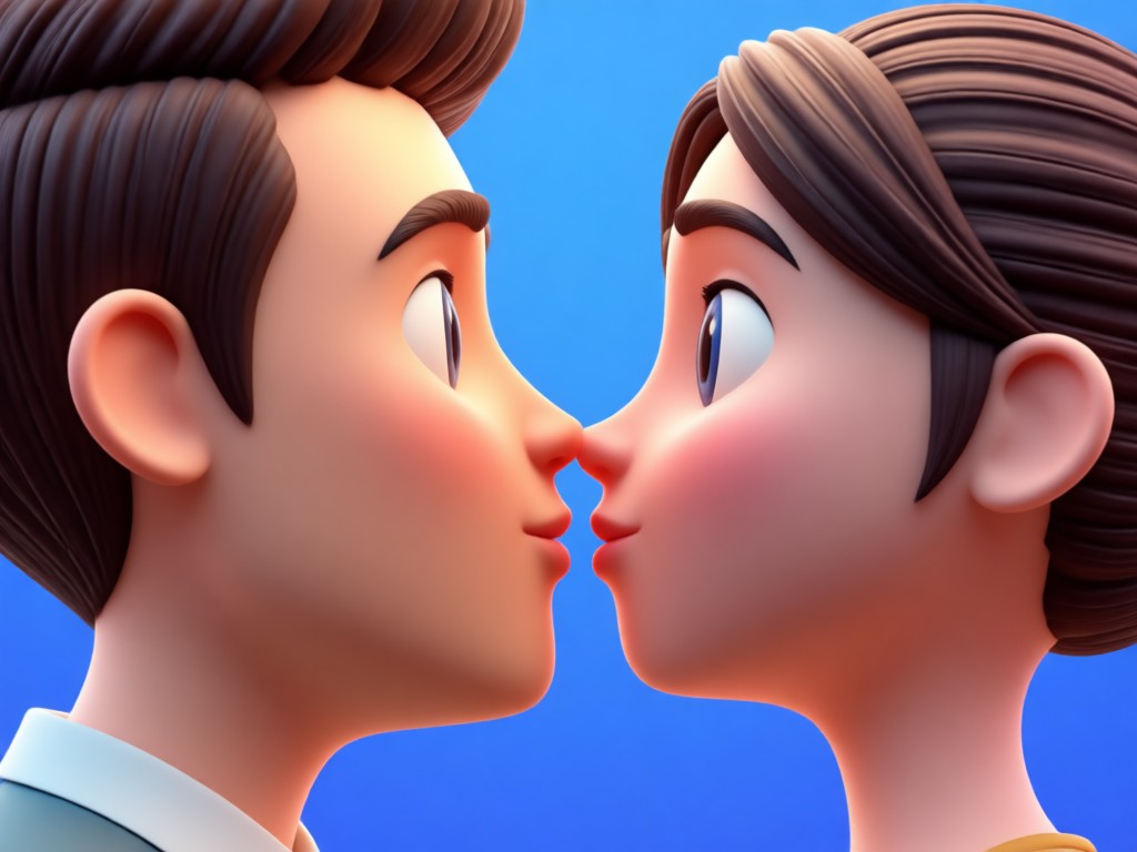 Photo transforming into 3D kissing animation