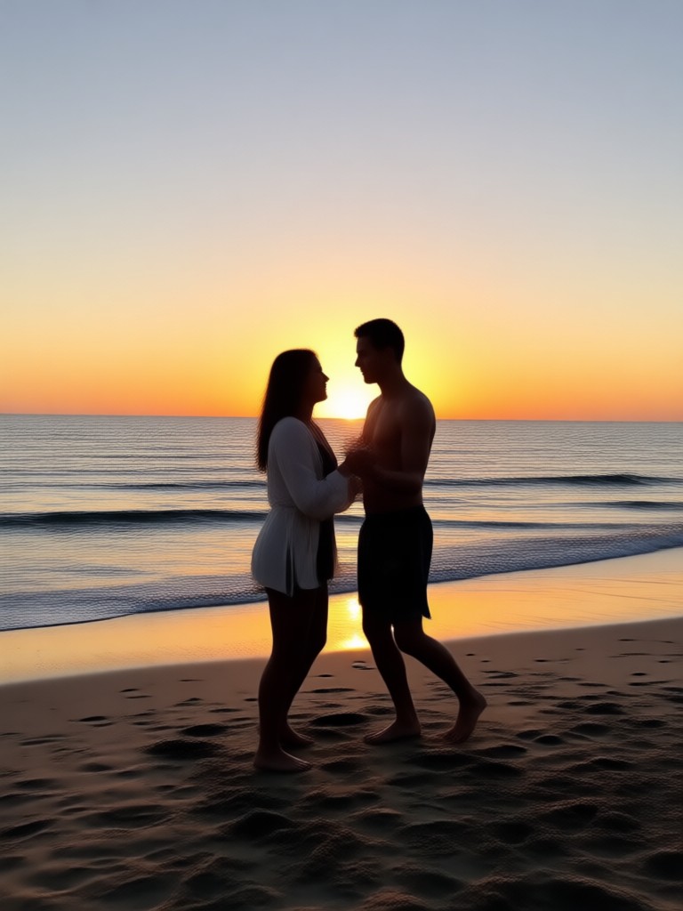 Intimate embrace dance on a misty beach