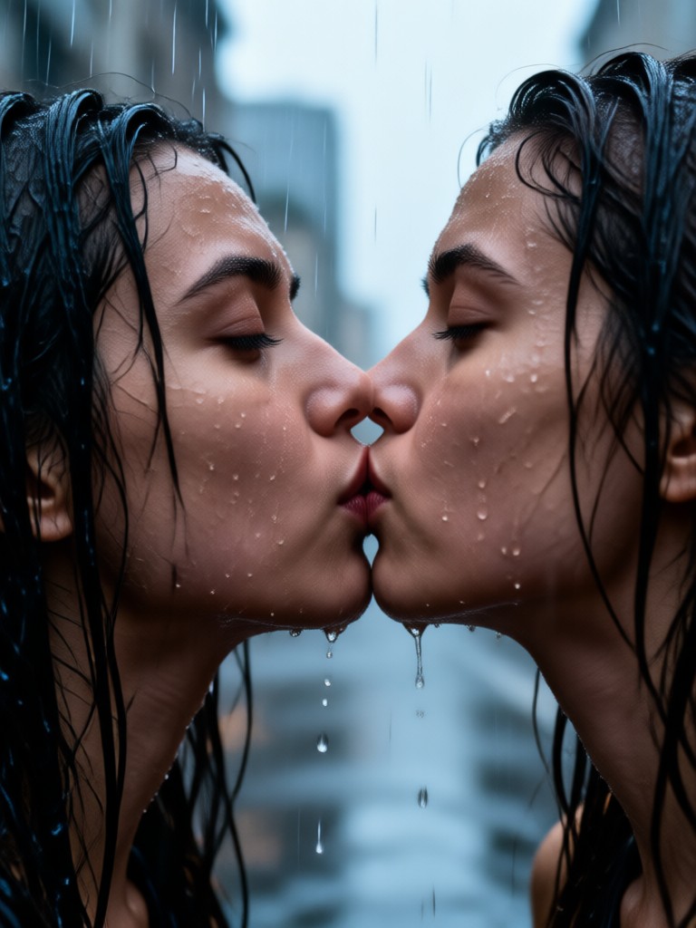 Two photos turned into a tender kissing animation