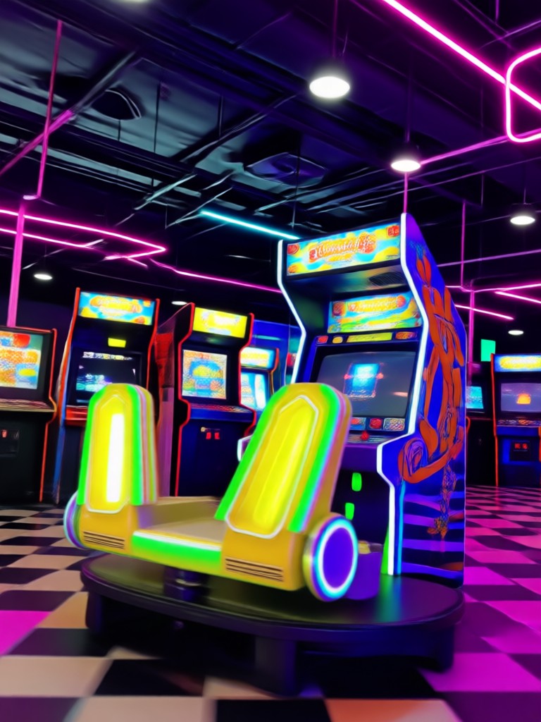 Retro futuristic cyberpunk arcade style