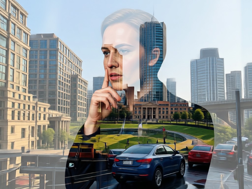 AI blending a portrait with a building facade for double exposure