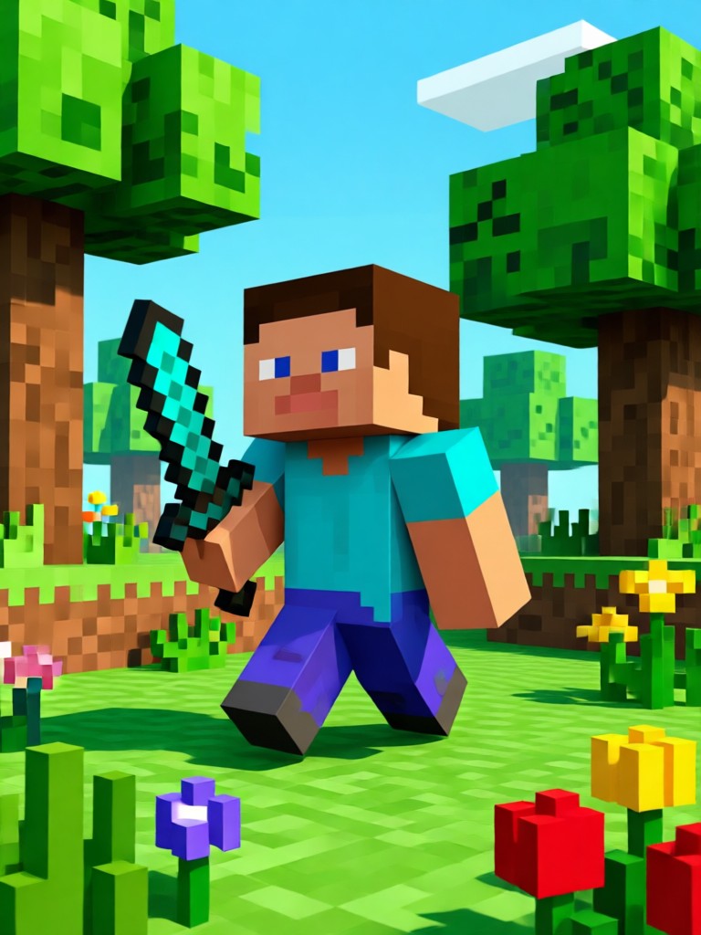 Mobile app interface showing AI Minecraft art generation
