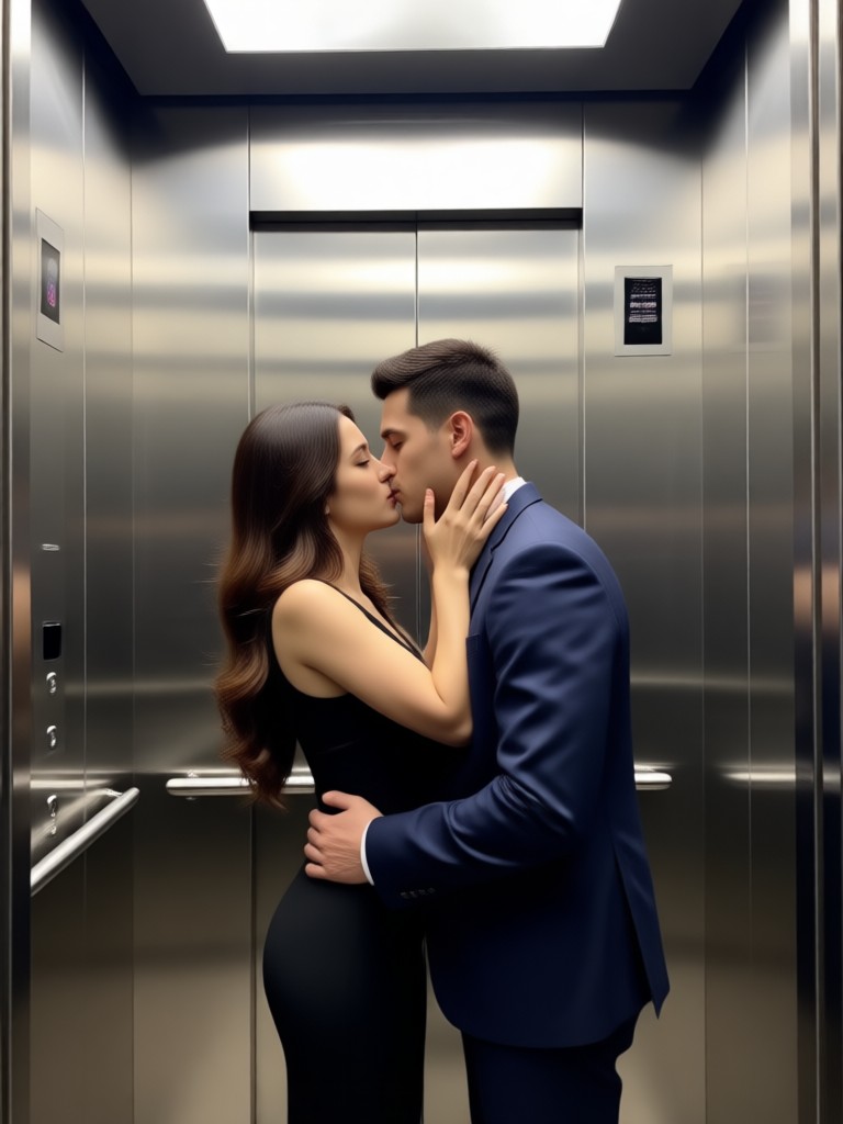 AI generated couple kiss in elevator