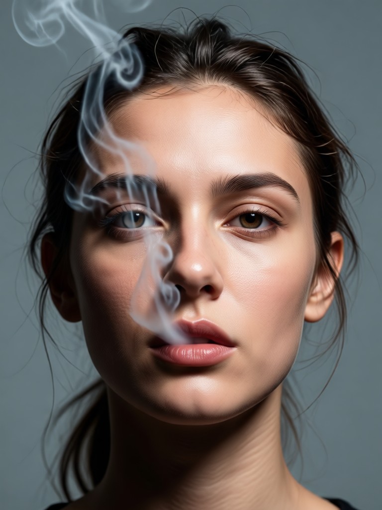 Portrait where smoke forms intricate patterns around the subject