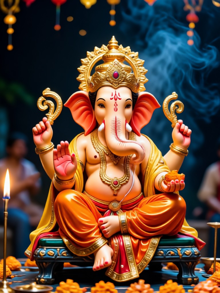 AI Ganpati Visarjan photo with river immersion scene