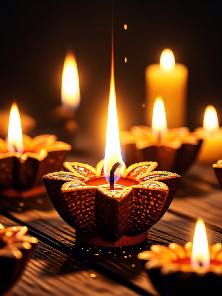 AI generated artistic depiction of a Diya lamp with intricate details