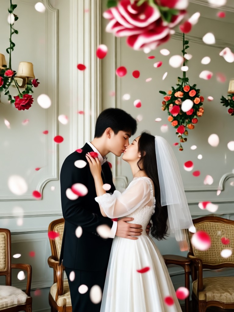 Outdoor garden photoshoot with AI added falling petals
