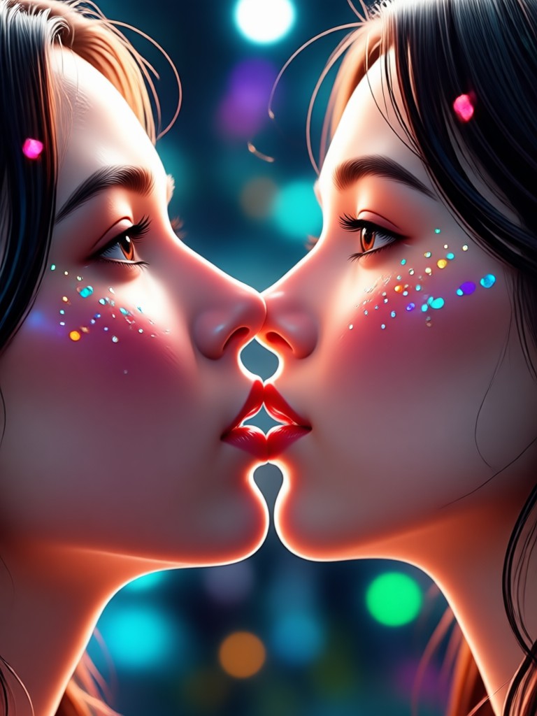 First anniversary AI kiss video with sparkle effects