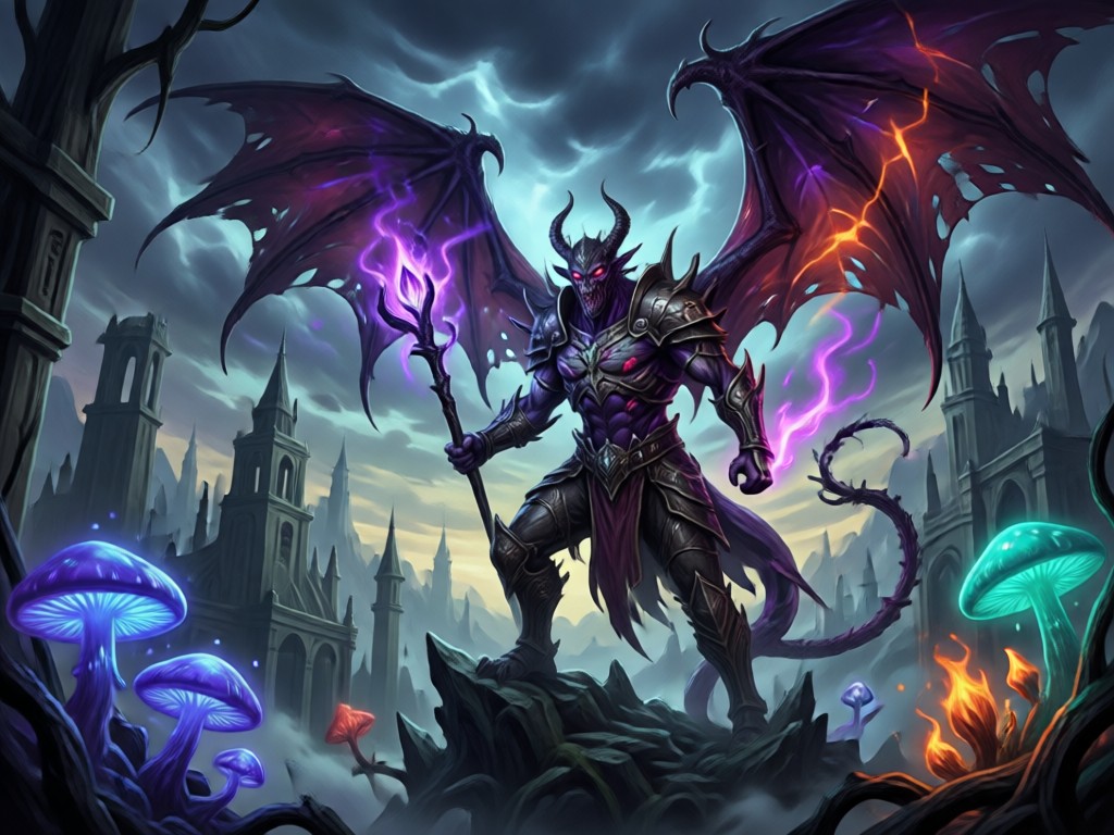 Comparison showing a simple text prompt next to complex dark fantasy AI art