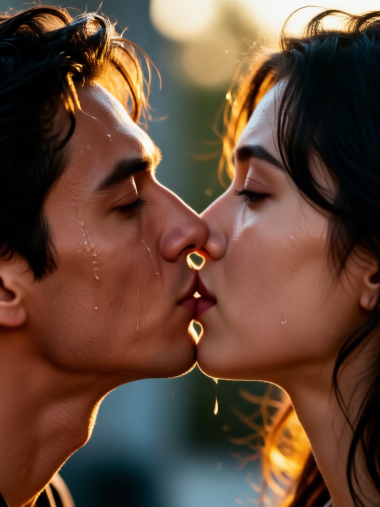 Fantasy movie kiss with magical effects