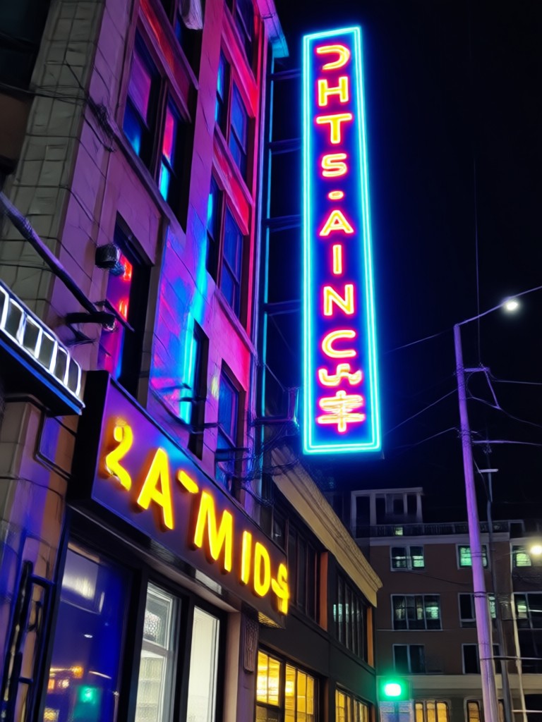 Regennasses Fenster mit Neon-Reflexionseffekt