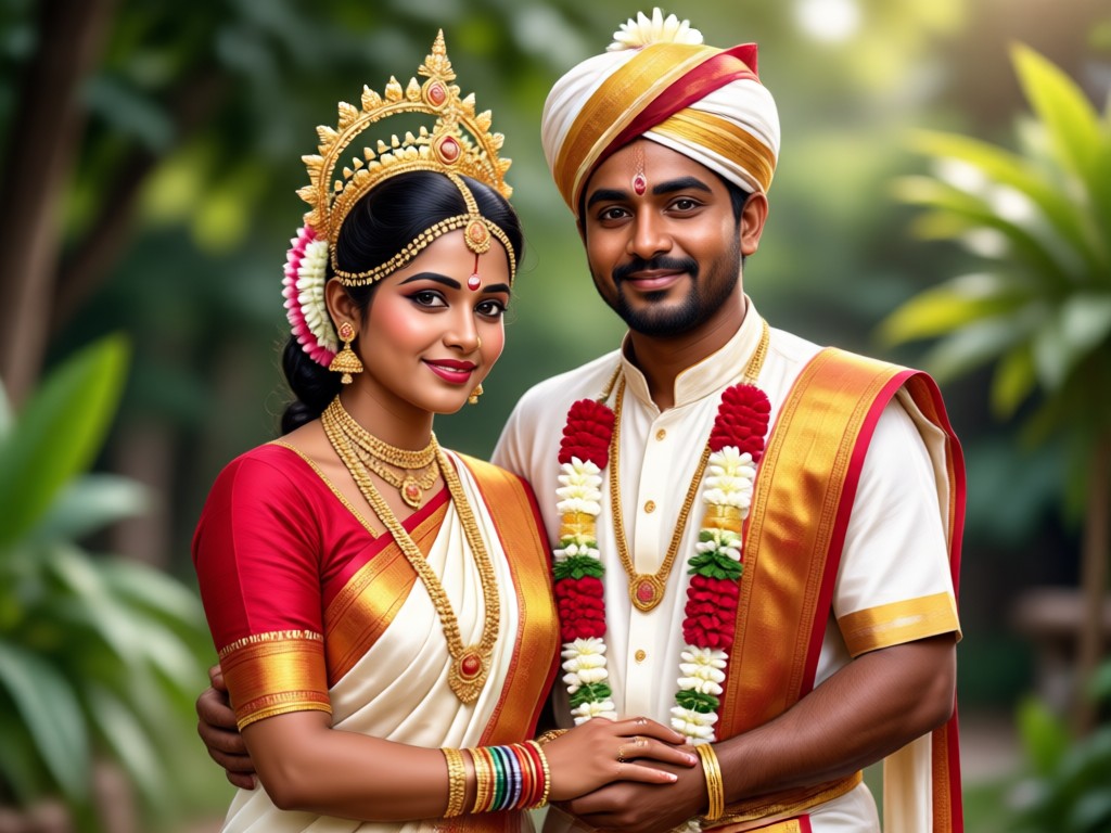 Saree de seda tamil tradicional y veshti generados por IA