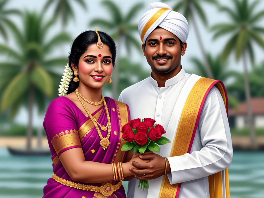 Comparison showing photo to AI Kerala couple transformation