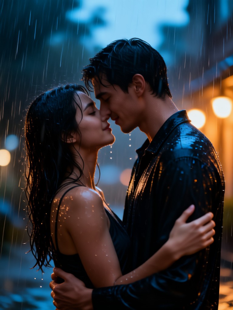 AI generated romantic hug in moonlight