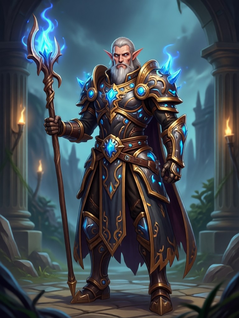 Menschlicher Paladin, bereitstehend mit einem glänzenden Schild
