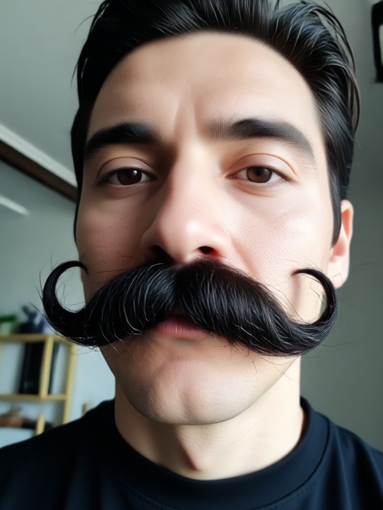 Subtle pencil mustache added for a classic look