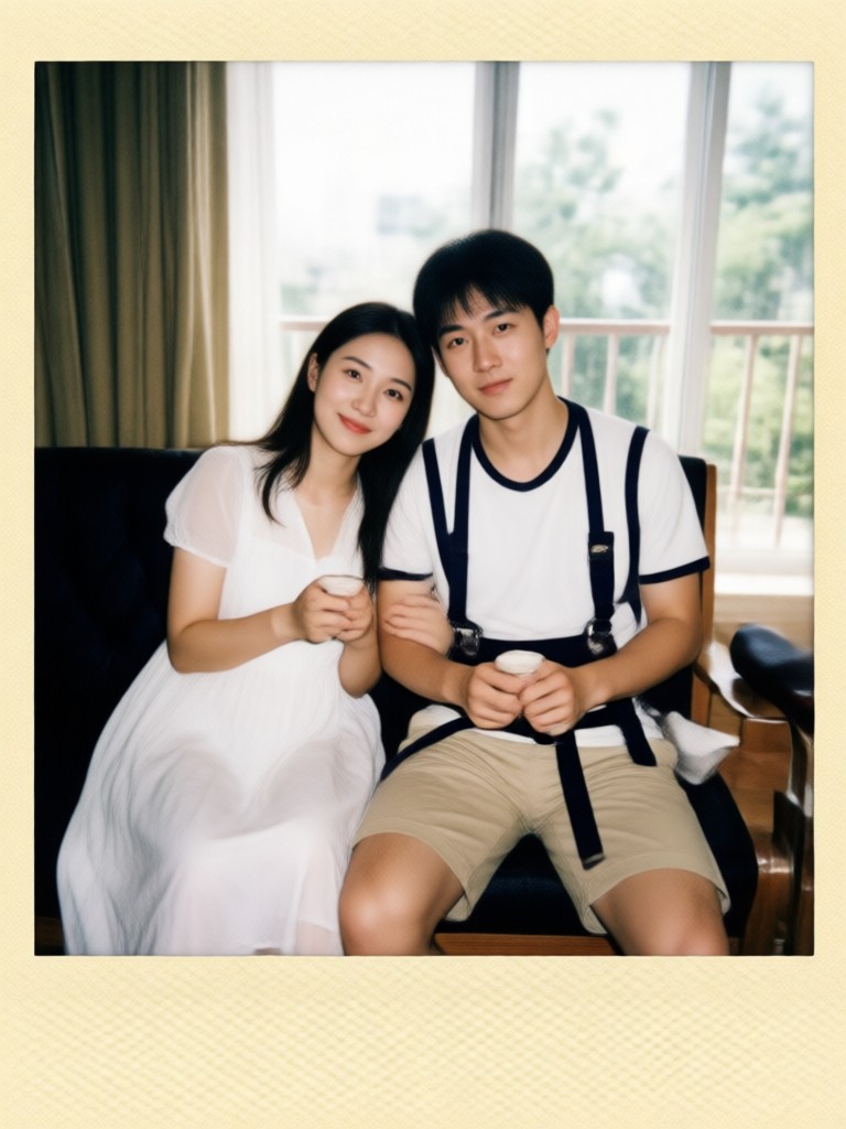 Two photos merged into one polaroid with light leak effect