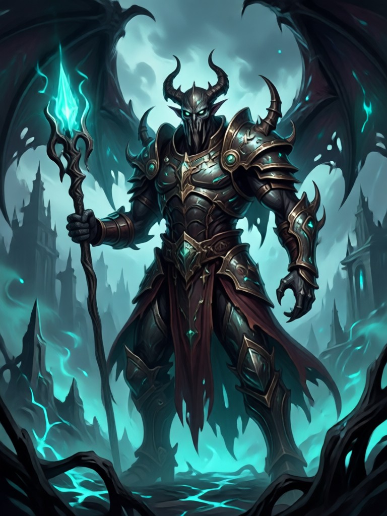 Spectral knight in armor standing in a misty graveyard