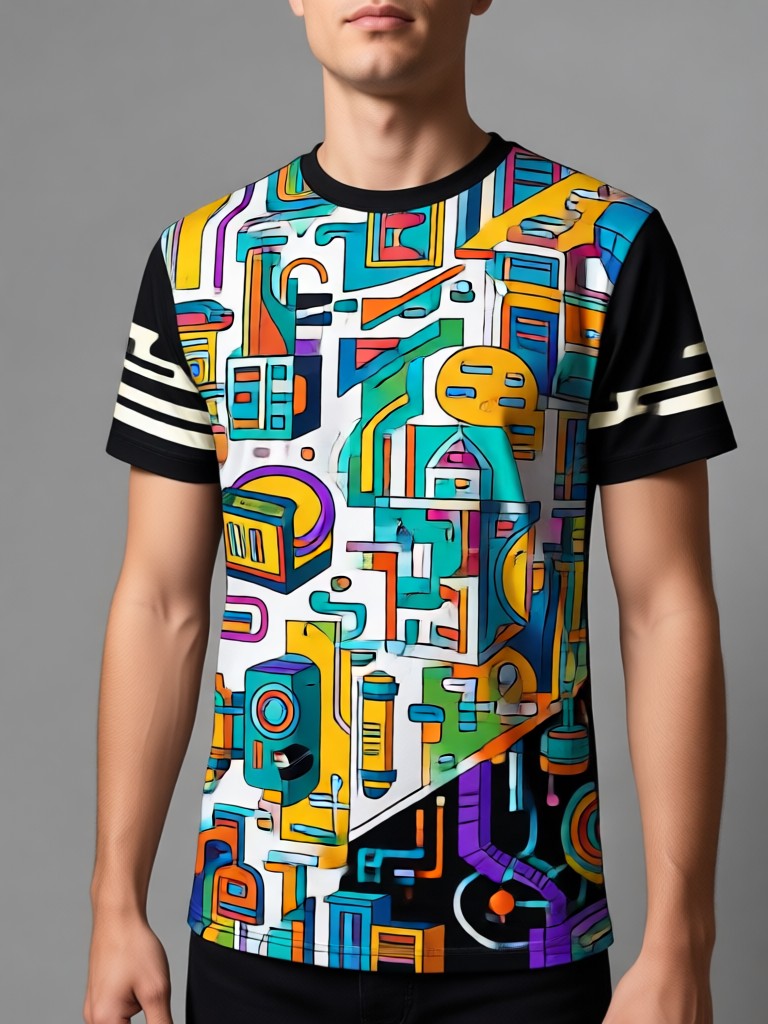 Pola geometris abstrak hasil AI untuk pakaian