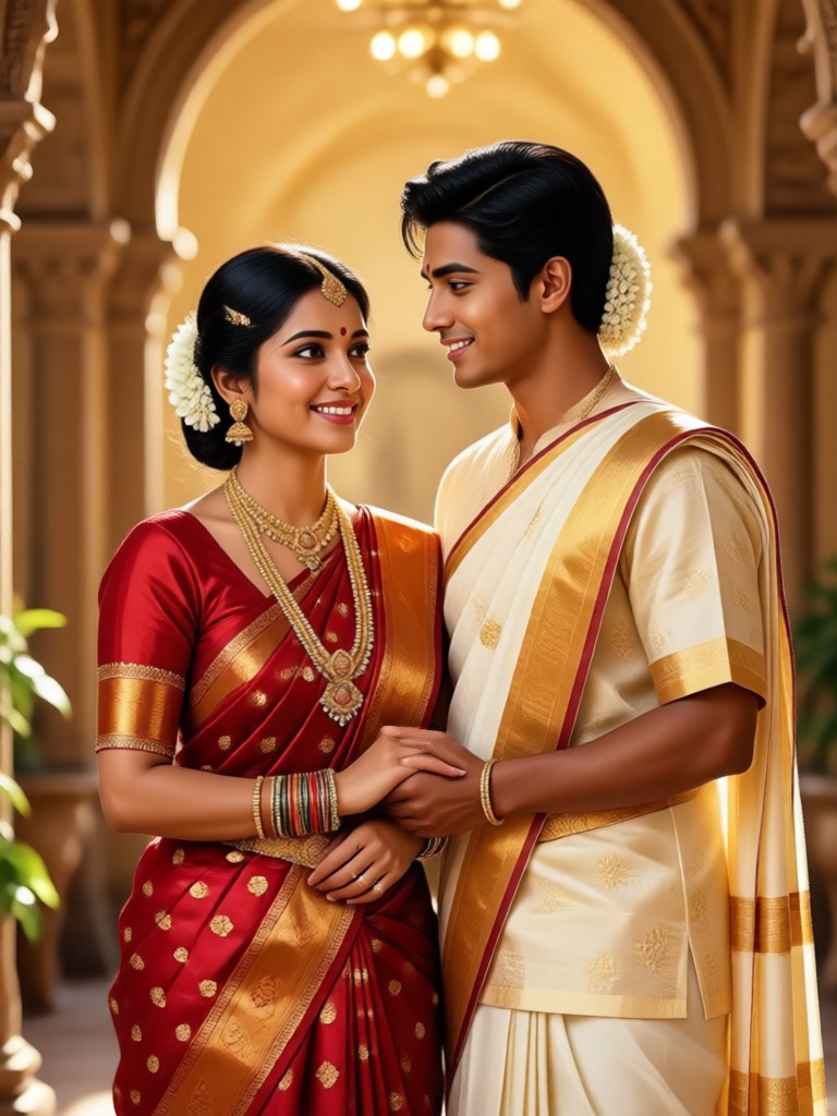 Atuendo tamil moderno con elementos clásicos generado por IA