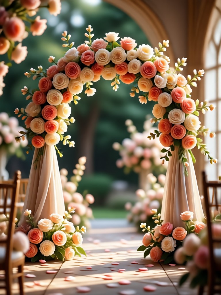 Coastal wedding ceremony backdrop with driftwood